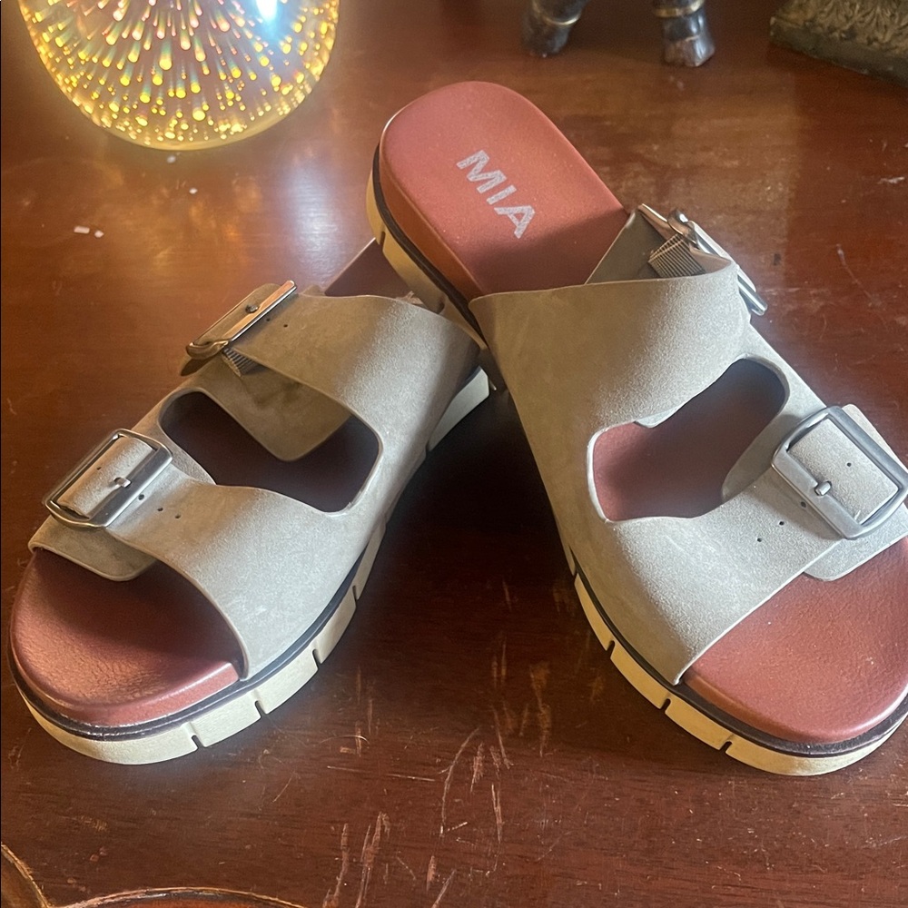 MIA Taupe Double Buckle Sandals